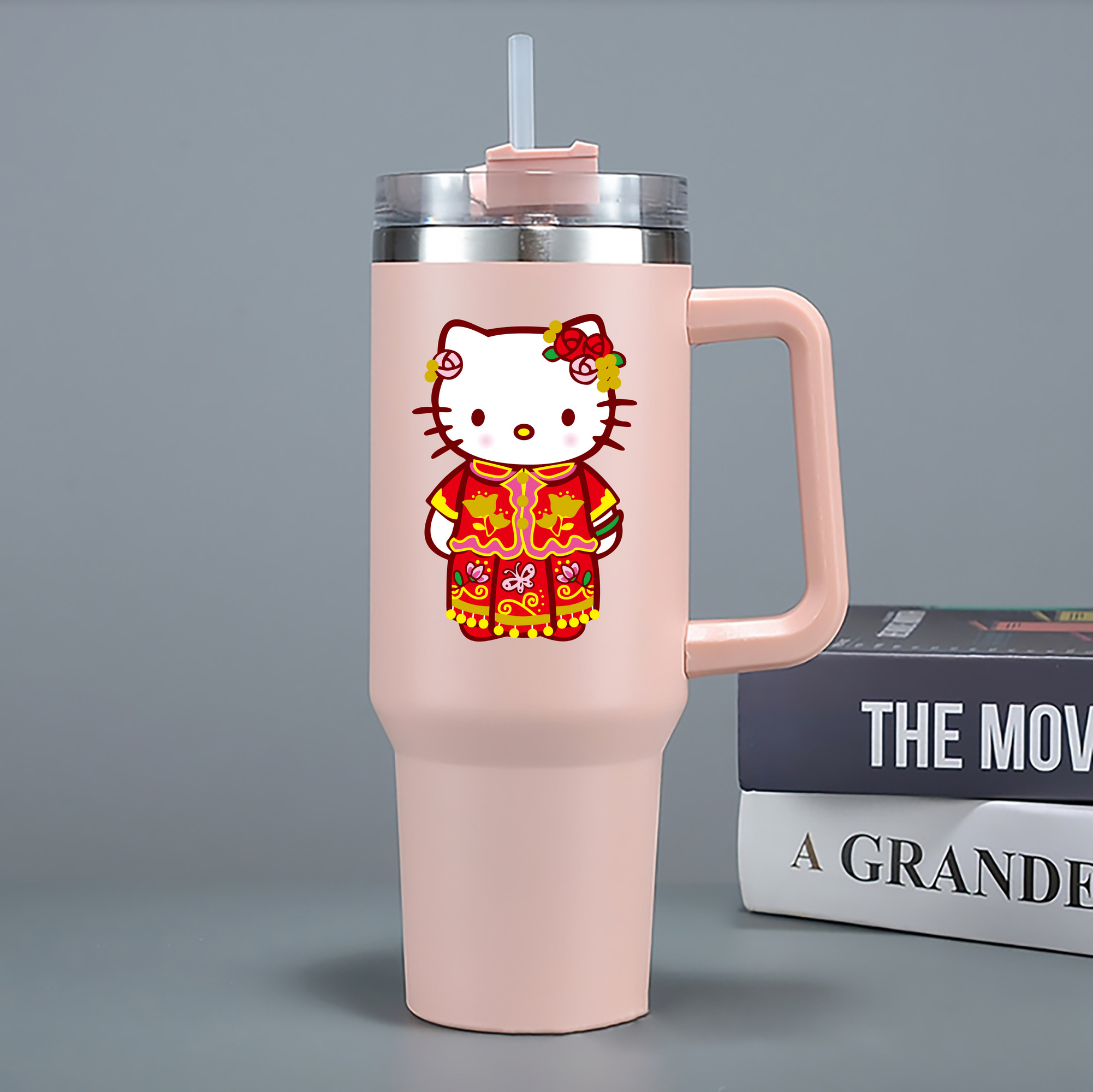 （画像用） Hello Kitty ハローキティ 1200mL車用タンブラー - クリスタルステッカー（プラスチックストロー付き）